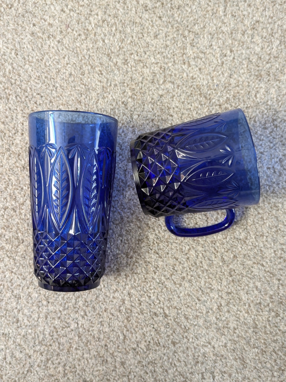 Vintage Avon Royal Sapphire in Cobalt Blue Water Tumbler And Mug With Handle